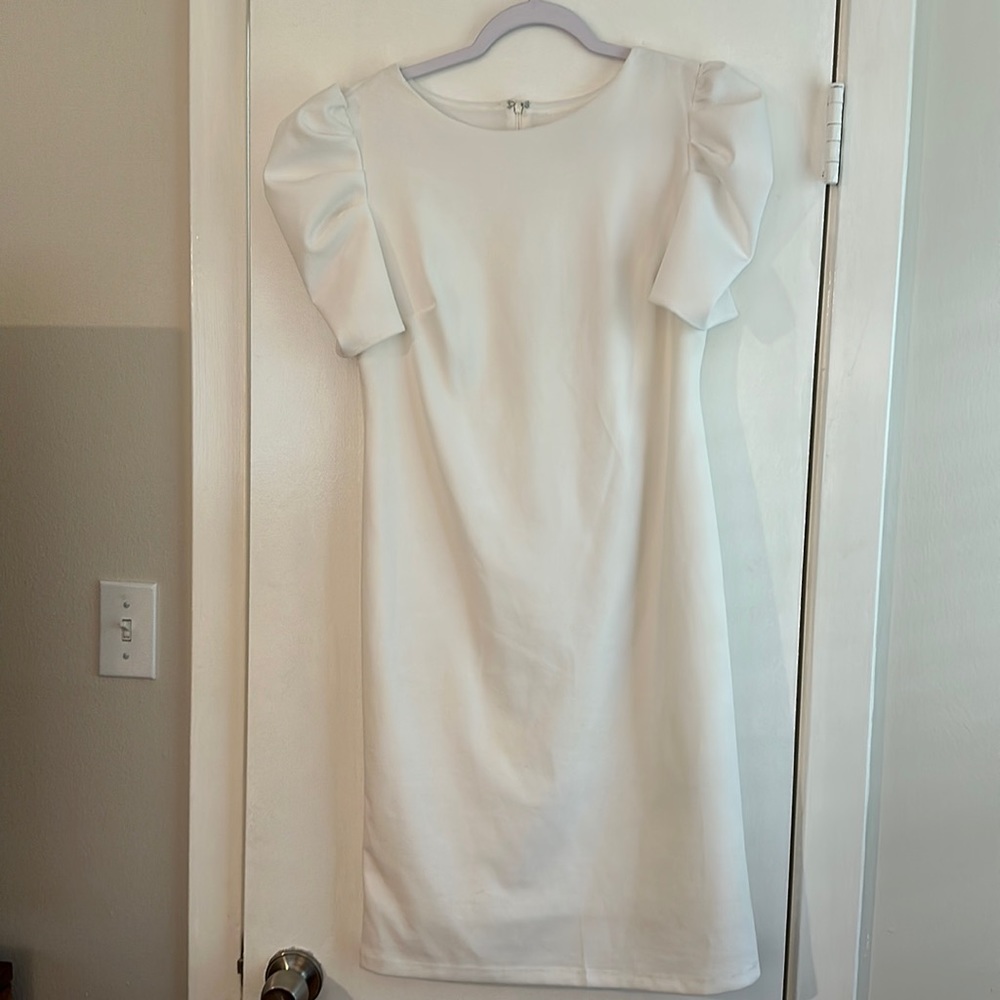 White elbow sleeve knee/midi dress. NWOT. Perfect for bridal